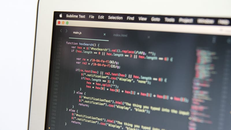 Close-up image showing JavaScript code on a computer screen, reflecting modern programming work.