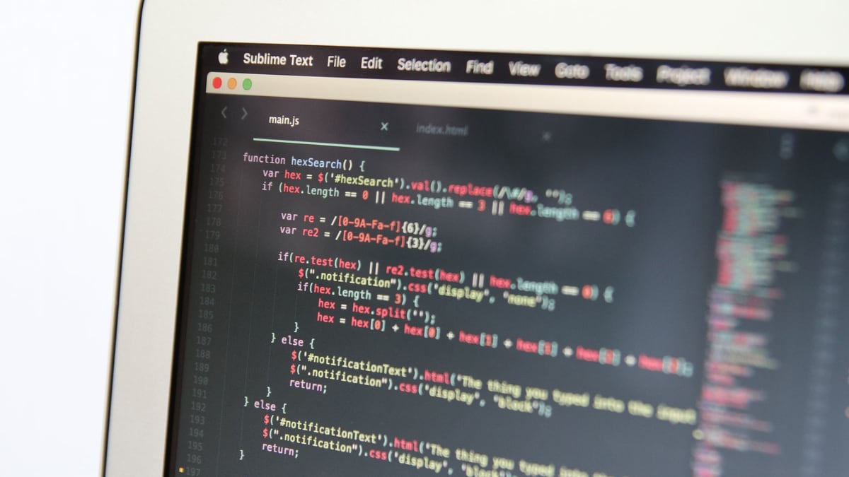 Close-up image showing JavaScript code on a computer screen, reflecting modern programming work.